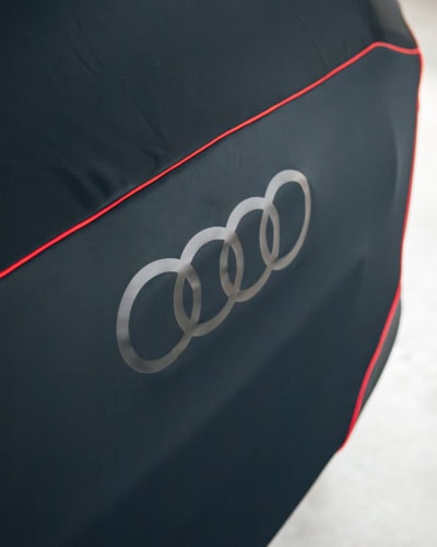 Custom emblem detail on a car cover
