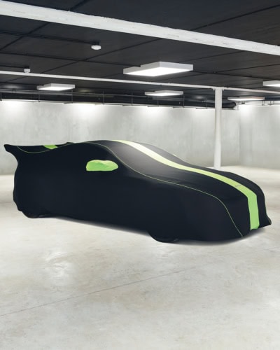 Racing stripe detail on a car cover