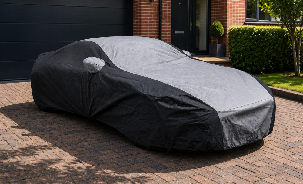 Outdoor cover exposed to weather while protecting the vehicle beneath